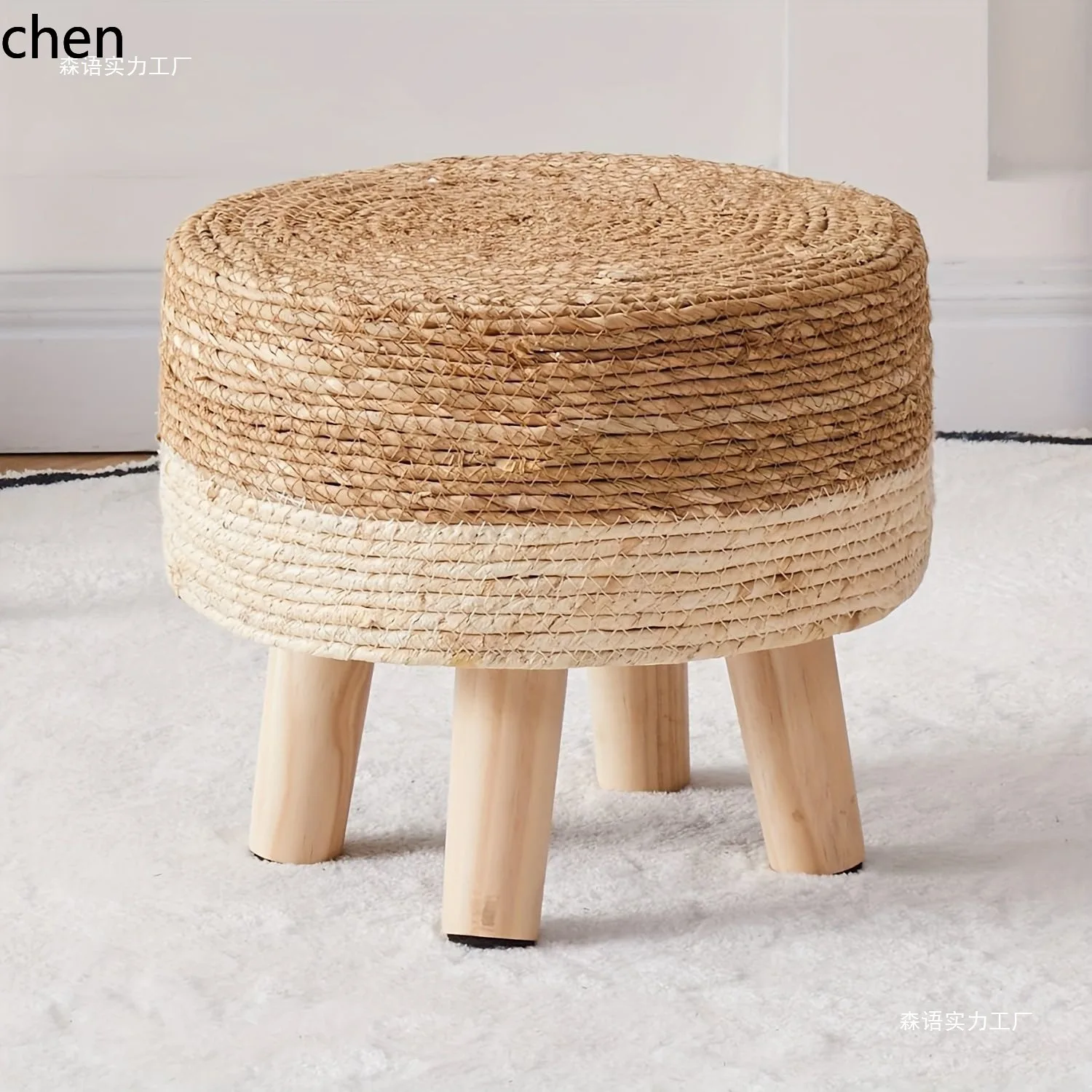CZ Rattan Shoe Changing Stool for Living Room and Bedroom, Other Wooden Frame Structures