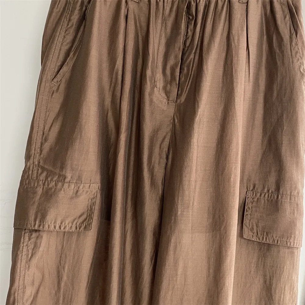 Pantaloni casual a gamba larga elastici a vita alta versatili in cotone primavera/estate 2025 da donna