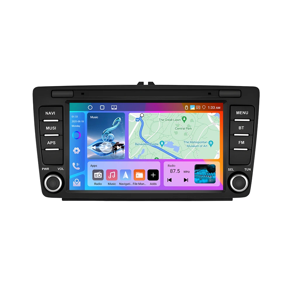 Podofo Android Autoradio für Skoda Octavia II/MK2/Yeti, kabelloses CarPlay, GPS-Navigation, WLAN, FM/RDS, 2-DIN-Headunit, BT-Autoradio