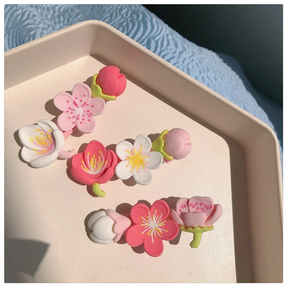 Pince à cheveux fleur de pêche rose, barrettes créatives sans frange, épingles à cheveux latérales de canard coordonnantes, accessoires pour cheveux