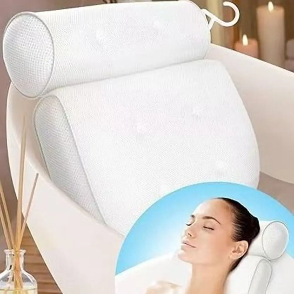 Portable Six Suction Cup Bathtub Pillow Pressure-Resistant Anti-Slip 3D Mesh Tub Pillow Washable Bath Pillow Travel