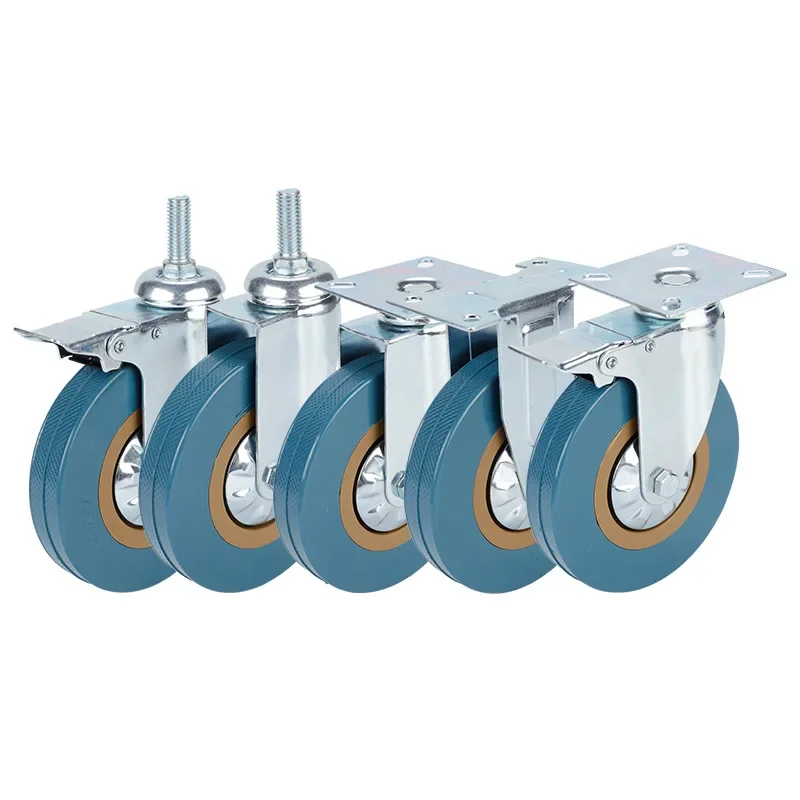 4 Pcs 5-Inch Gray PVC Casters with Swivel And Rigid Options Dual Brake System Screw-on Rubber Wheels for Heavy Load Applications