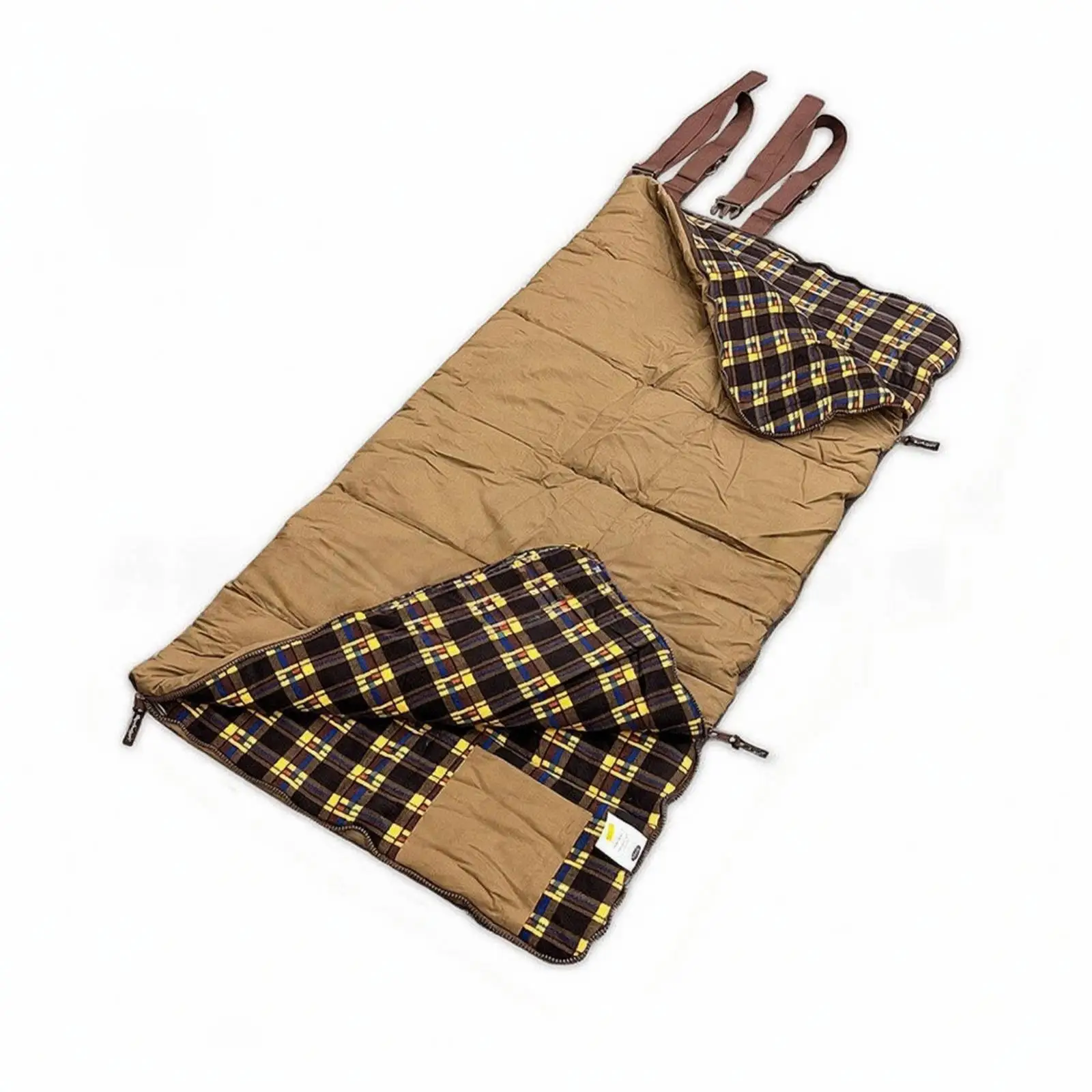 Rectangular Sleeping Bag Zippered Sleeping Bag with Tie Straps Plaid-Lined Bedding for , Camping, Outdoor Trips