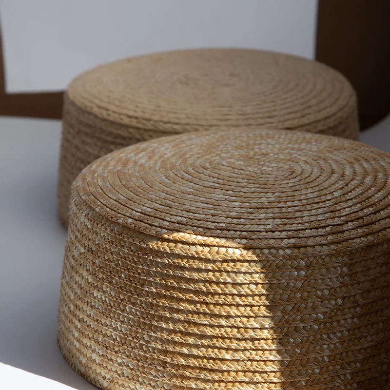 Minimalist Two-Tone Handwoven Straw Top Hat Women Chic Aesthetic Flat Top Cap Luxury Retro Beach Resort Wear Accessories Holiday