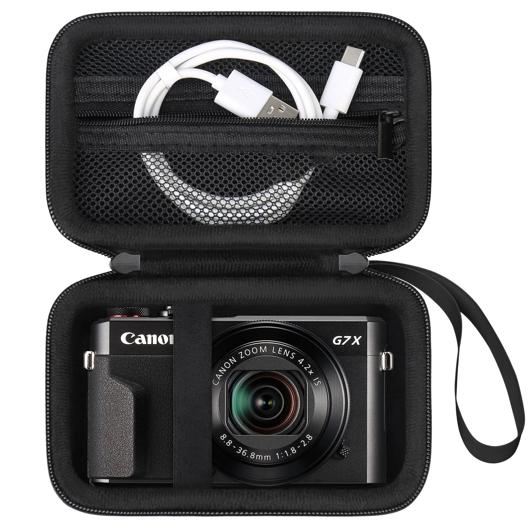 Capa de câmera para canon powershot g7 x mark iii/g7x mark ii câmera digital 4k vlogging, bolso de malha com zíper serve para cabo usb, preto