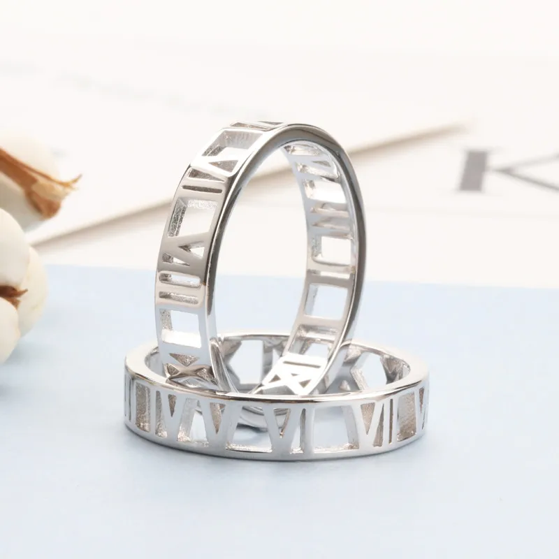 Buyee 925 Sterling Silver Simple Ring Finger Light Polishing Roman Number Sweet Ring for Woman Man Fashion Fine Jewelry Cricle