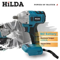 HILDA 18V Blue Brushless/Brushed Electric Impact Wrench Rechargeable 1/2 Socket Wrench Cordless for Makita Battery