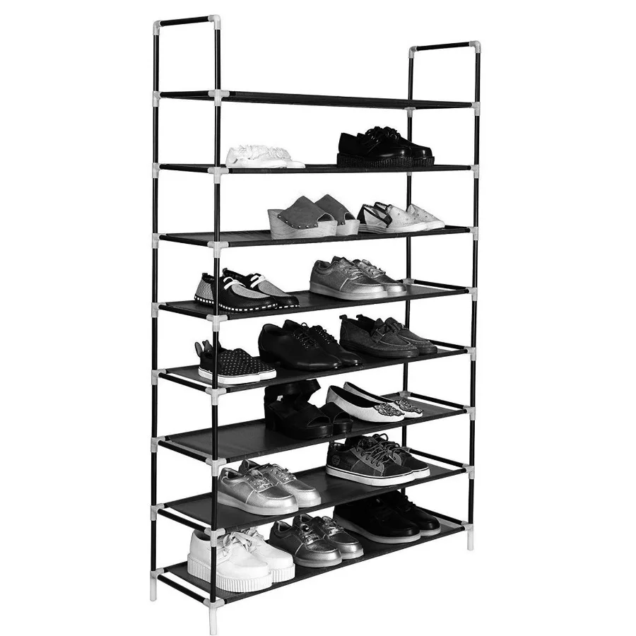 

100cm Ultra Large Capacity 8 Layers Nonwoven Fabrics Steel Shoe Rack Black RT