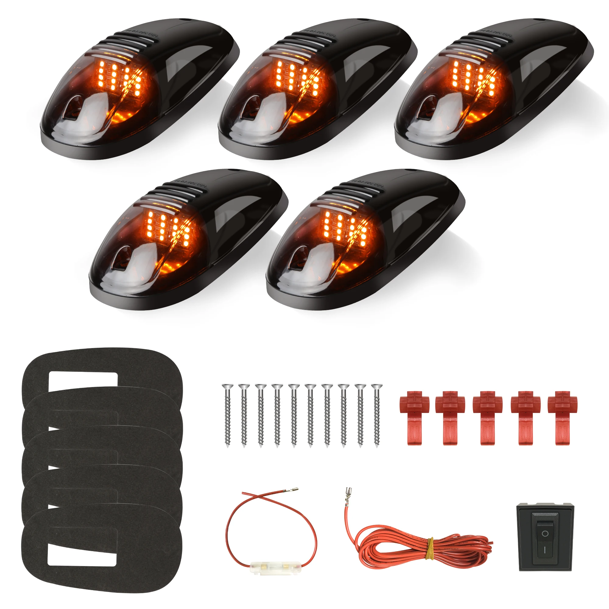 5PCS 12V LED Smoke Cab Roof Running Top Marker Car Lights Assembly Wire Harness Replacement for 1500 2500 3500 4500 5500 Pickup