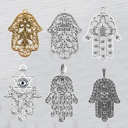3 x Tibetan Silver Large Hamsa Hand Charms Pendants for Necklaces Jewelry Making Findings 70x40mm
