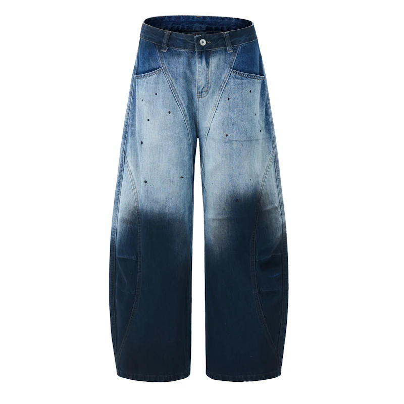 Niche Design Men's Denim Pants Casual Gradient Color Washing Menswear Splash-ink Straight Wide Leg Loose Male Jeans