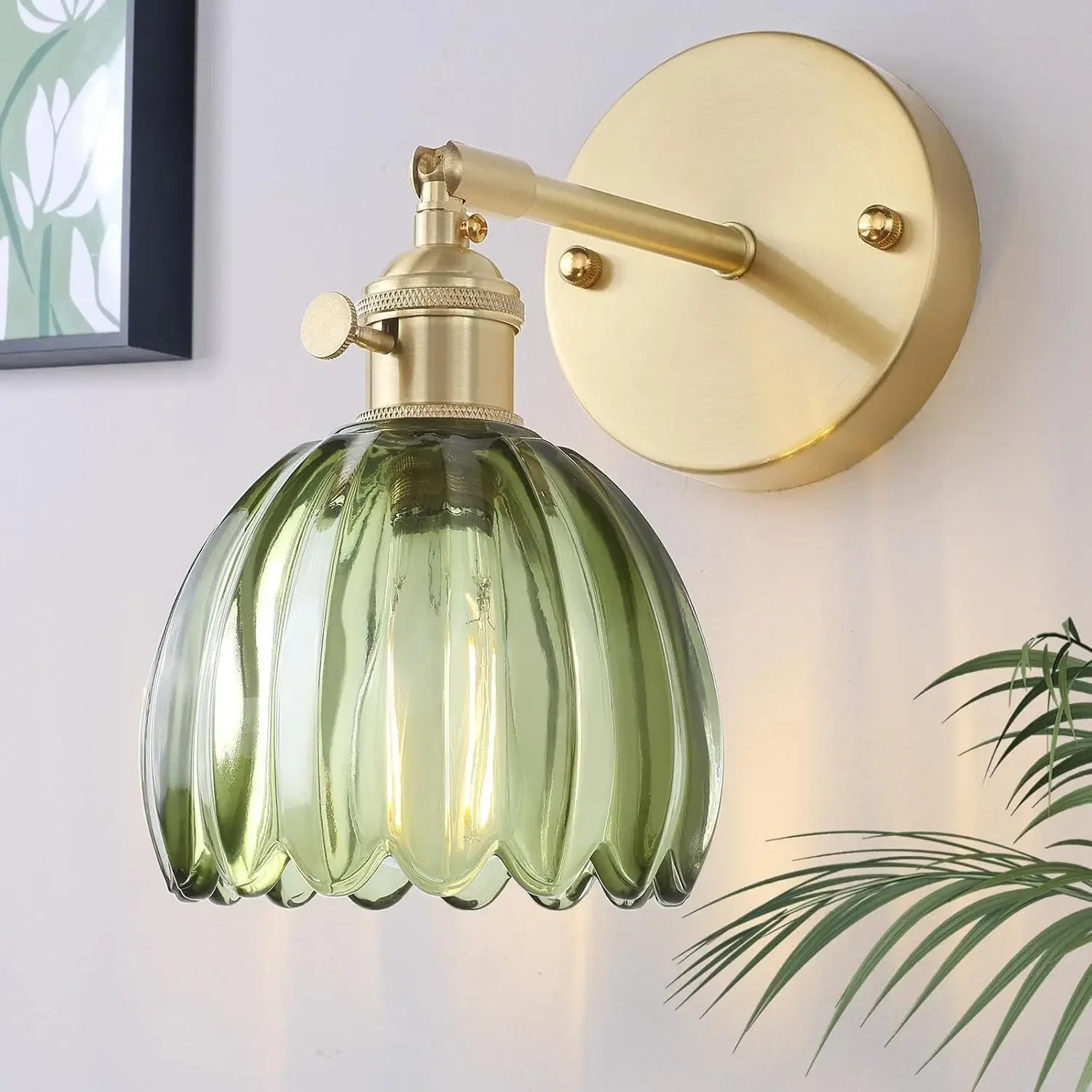 Retro Glass Wall Lamp LED RGB Rechargeable Bulb Wireless Remote Control Tulip Lampshade Bedroom Bedside Study Corridor Lighting