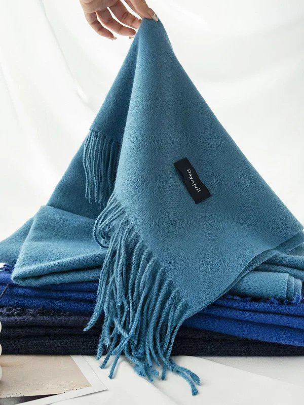 Solid Color Warm Imitation Cashmere Scarf For Women Luxury Brand Winter Shawl Wraps Thick Blanket Square Tassel Stoles Pashmina