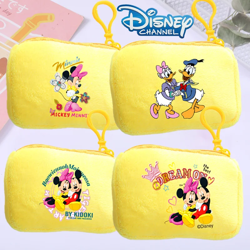 New Disney Plush Coin Purse Mickey Minnie Cartoon Anime Kawaii Square Storage Bag Key Case Handbag Kids Girl Boy Birthday Gift