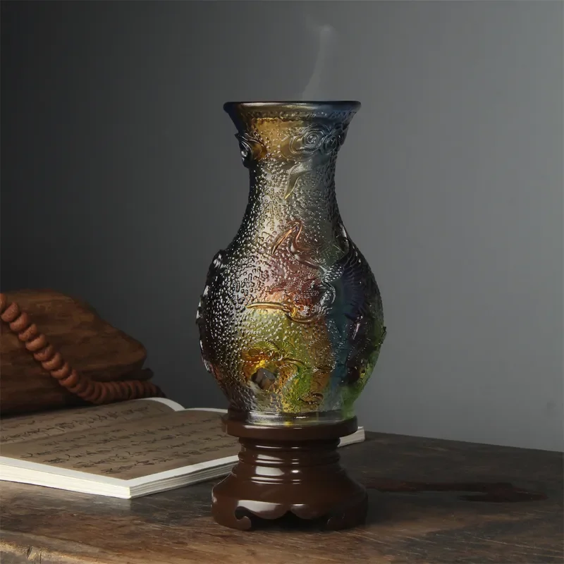 Retro Chinese Pine Crane Glazed Ceramic Vase Aromatherapy Lamp Home Decor Ornament Handicraft Interior Decoration Palace