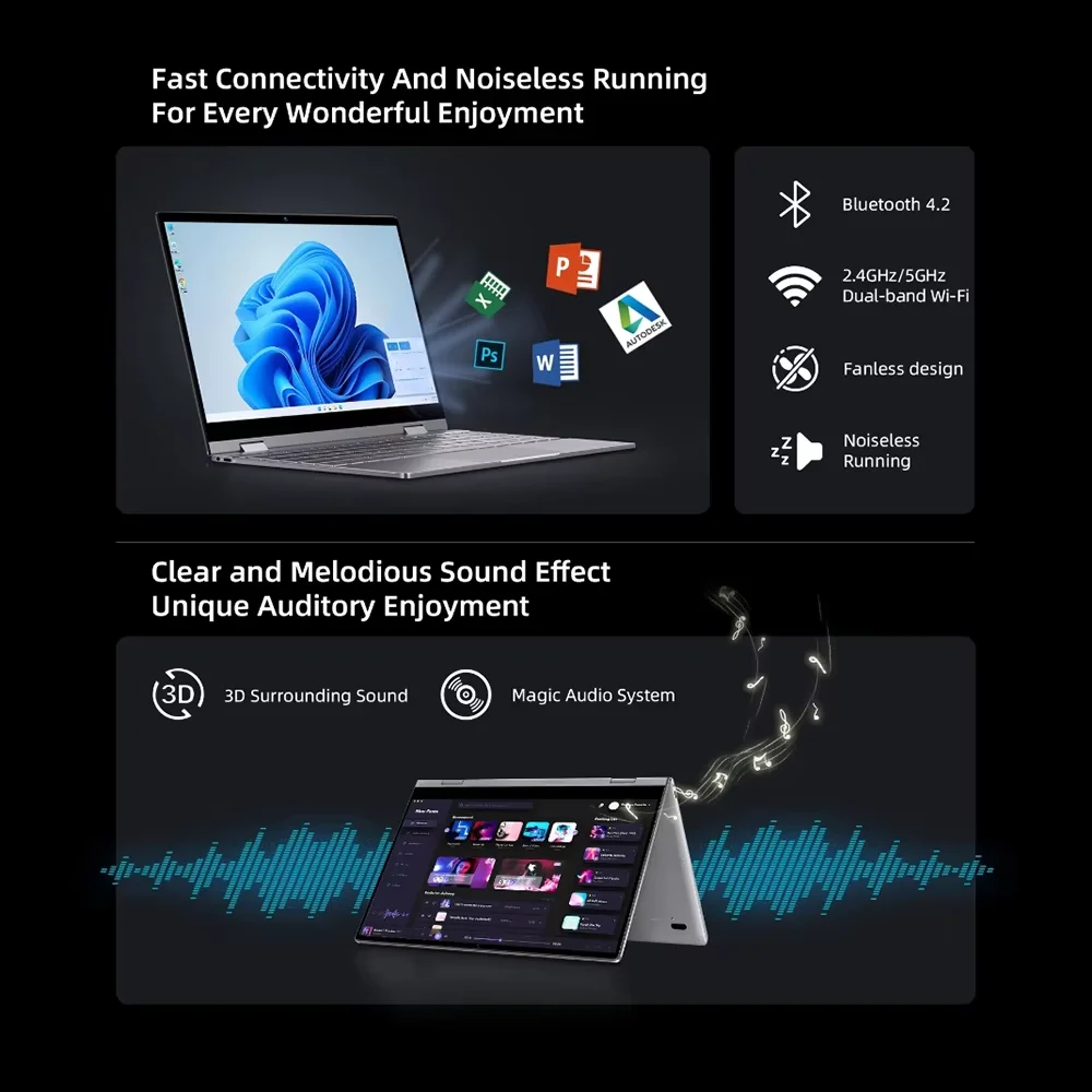BMAX Y13PRO 360° Laptop 13.3 Inch Notebook Windows 11 16GB RAM LPDDR5 512GB SSD Intel N100 1920*1080 IPS Laptops Computer
