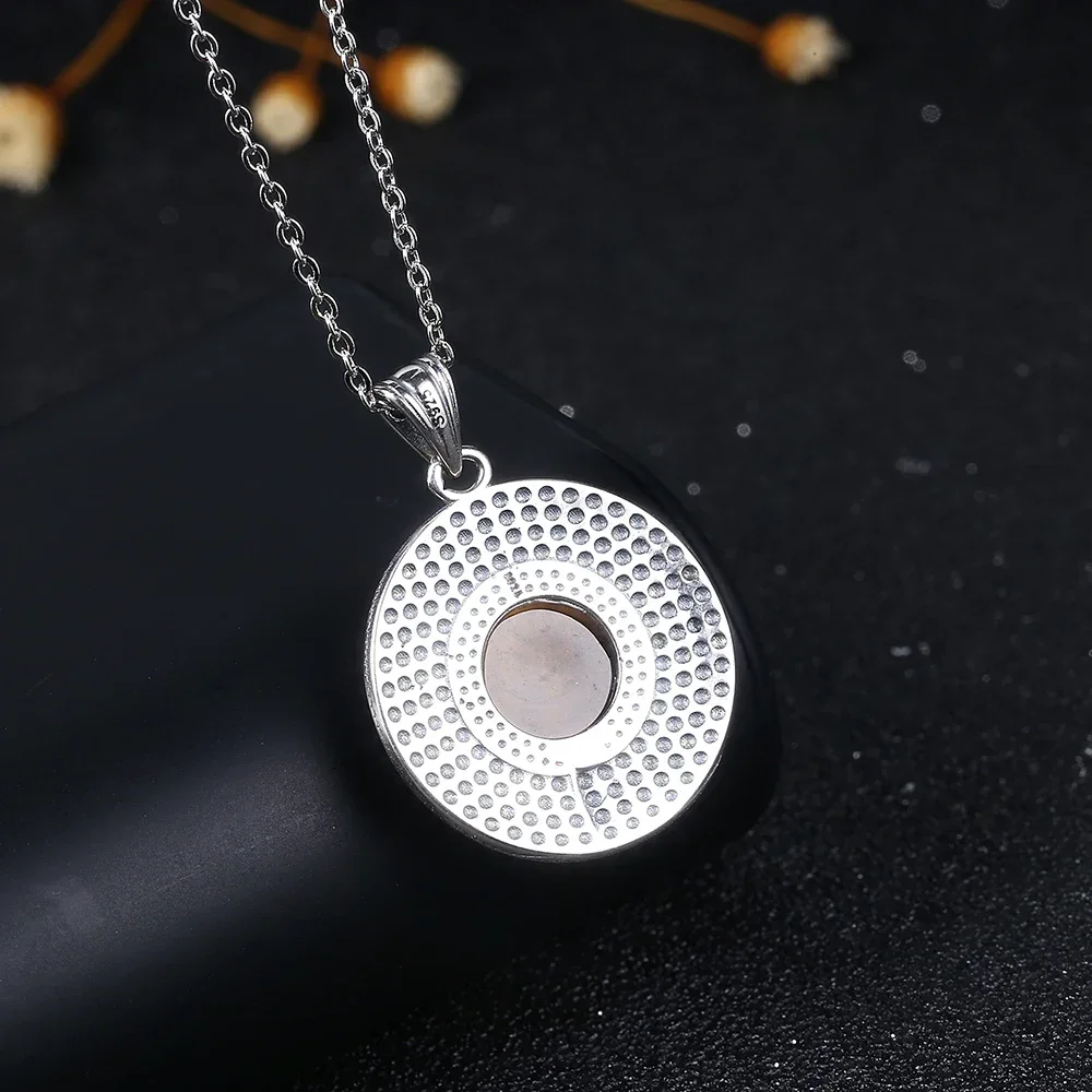 10MM Stone Round Pendant Necklace 925 Sterling Silver High Quality Natural Tiger Eye Rhodochrosite Wedding Gift Luxury Jewelry