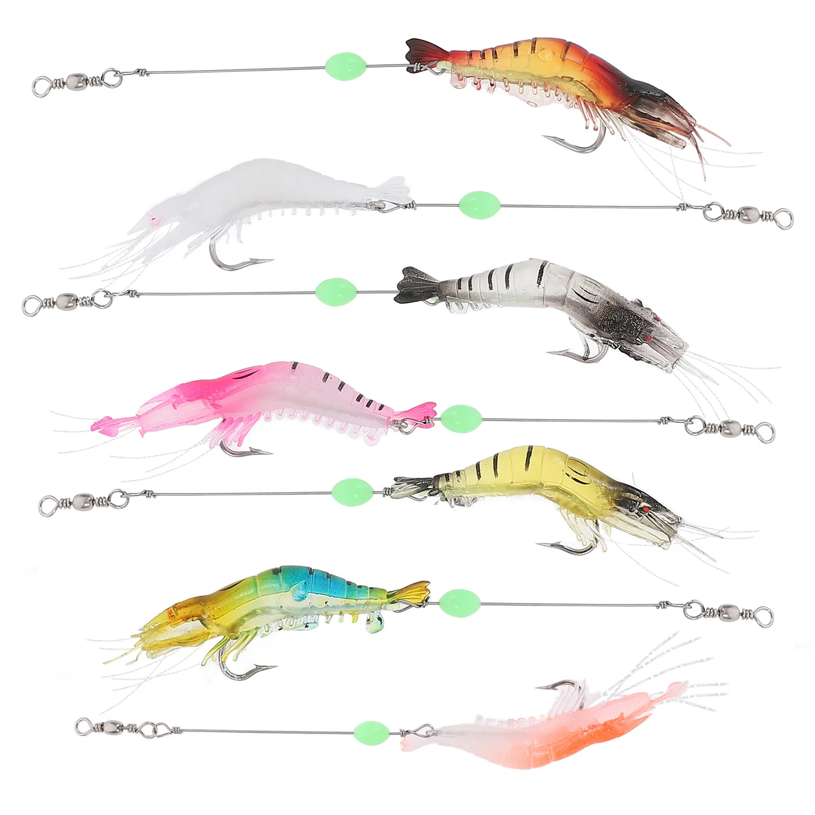 

7pcs Glow In The Dark Shrimp Lure Set Artificial Fishing Baits Realistic Design For Outdoor Freshwater Saltwater Fishing