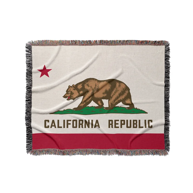 Gaslight Gatekeep Girlboss California Bear Flag United States of America Jacquard Fringed Woven Throw Blanket