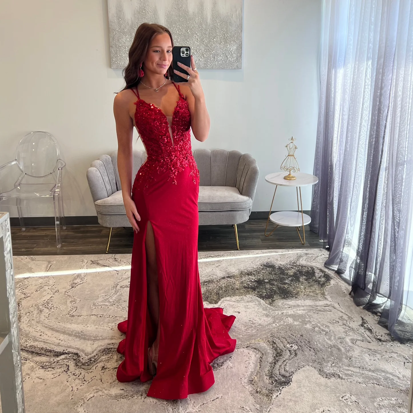 

Elastic Satin V-neck Evening Dresses Sexy Spaghetti Straps Backless Mermaid High Slit Cocktail Dress With Appliques Sequins Bead