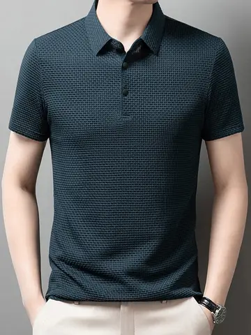 New Men's Business Casual Short Sleeved Bone Flower Solid Color POLO Shirt Fashion Breathable Comfortable Summer Versatile Top