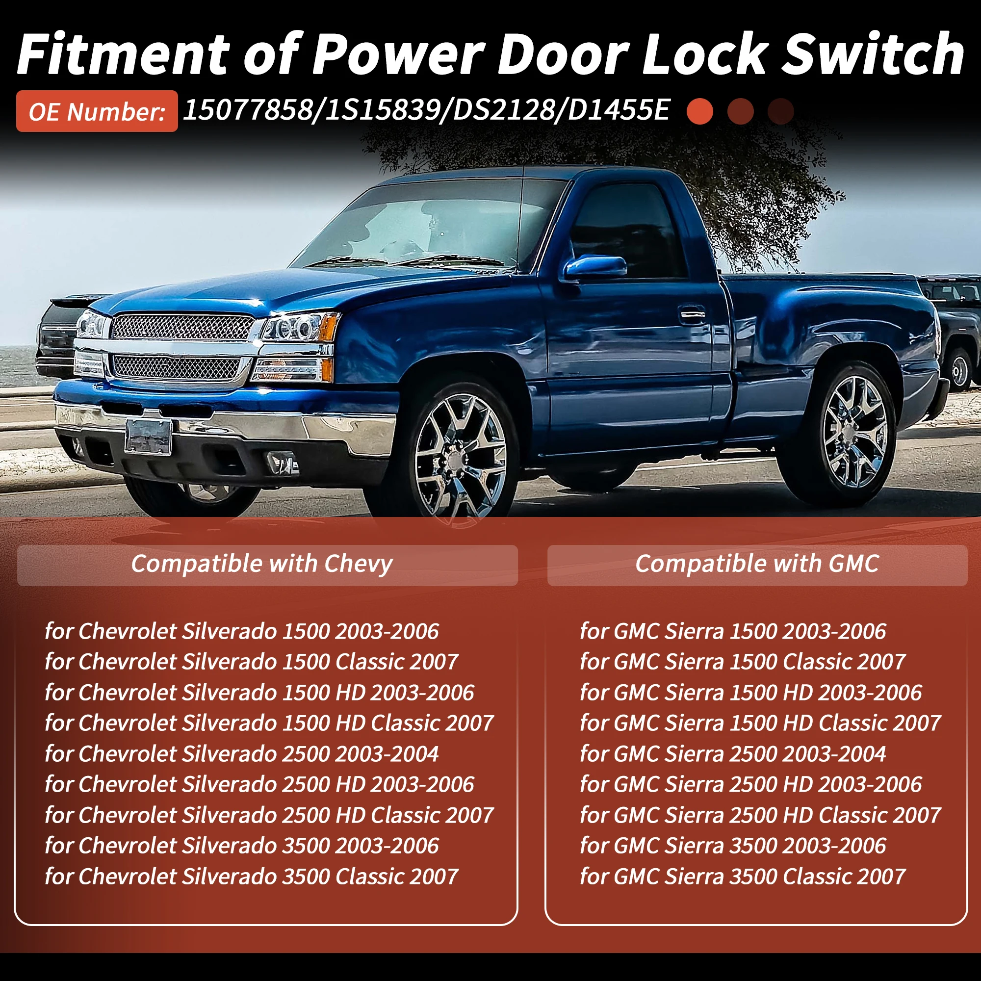 UXCELL Door Lock Switch for Chevy Silverado 1500 for GMC Sierra No.15077858/1S15839
