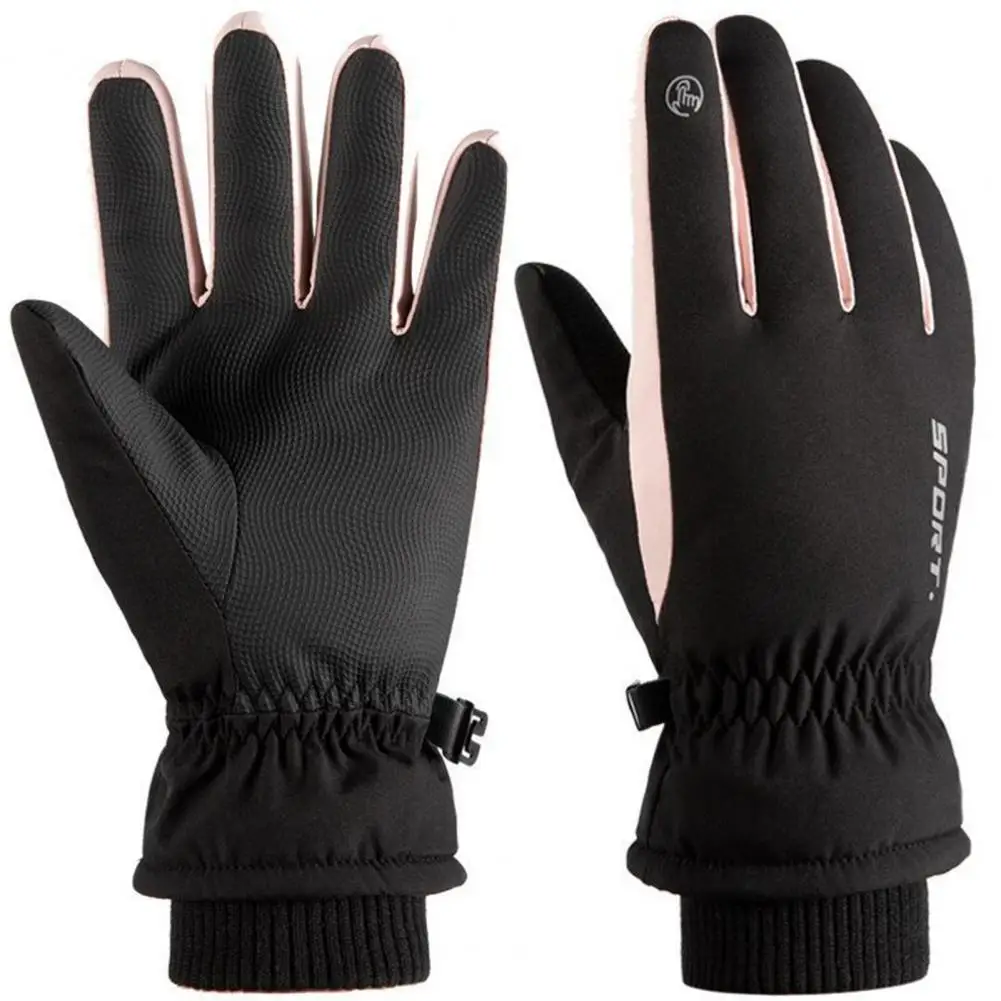 Ski Gloves Plush Fleece Lining Thread Cuff Drawstring Touch Sensitive Screen Gloves Winter Outdoor Sport Gloves Cycling Glove