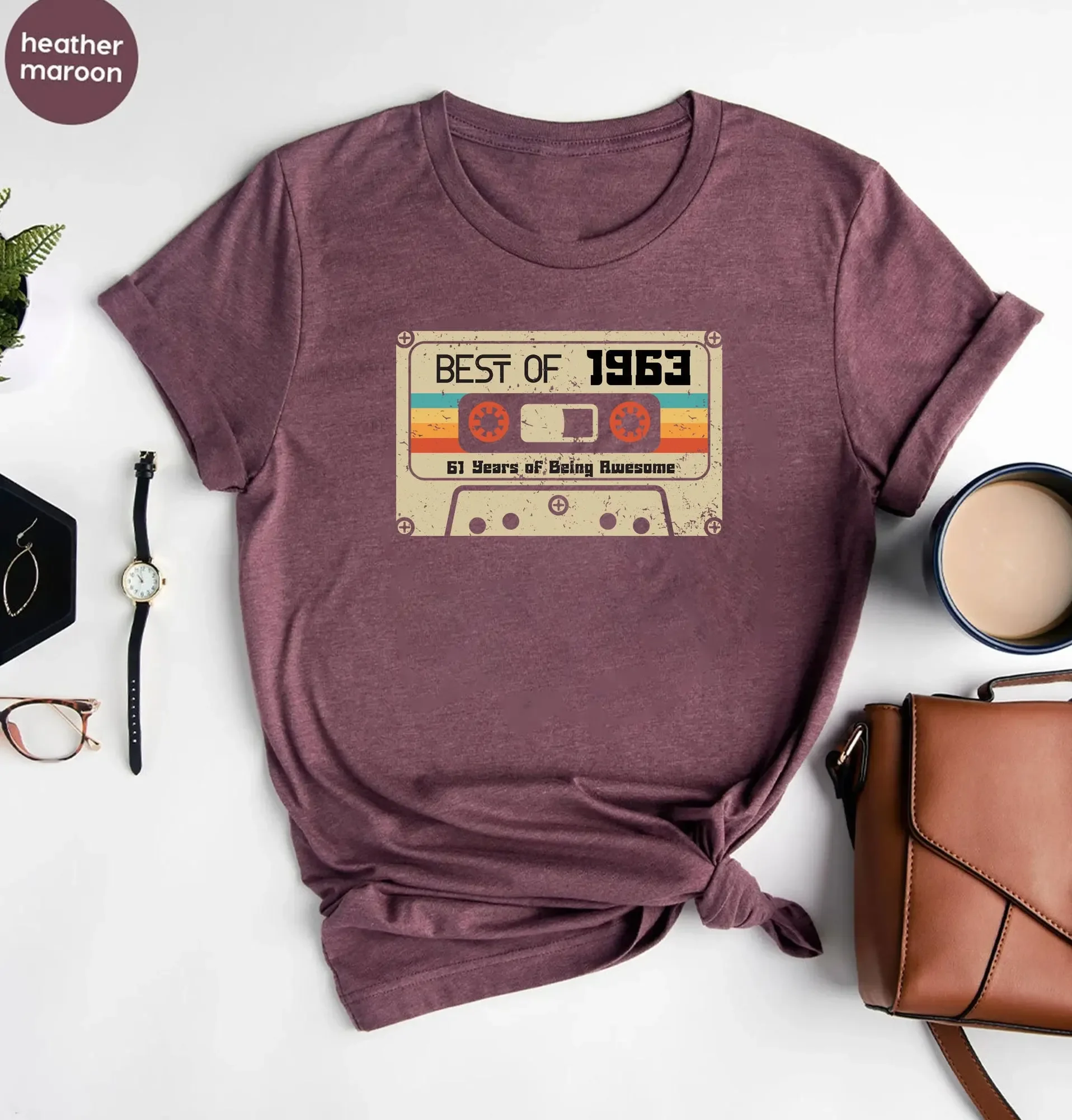 

61St Birthday T Shirt Vintage 1963 Best Of Party Grandma Grandpa