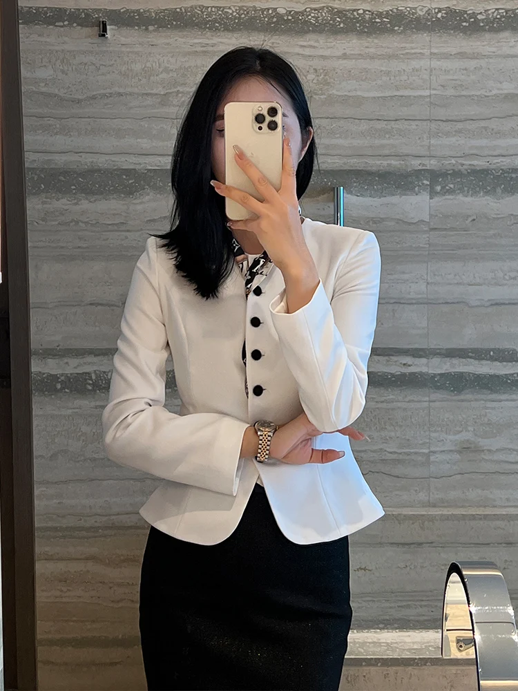 

Slim Fit Long Sve Women's irt Bla Vintage Sle Thin Faionable High-End Feeling New 2023 Design Polyester Fiber 00%