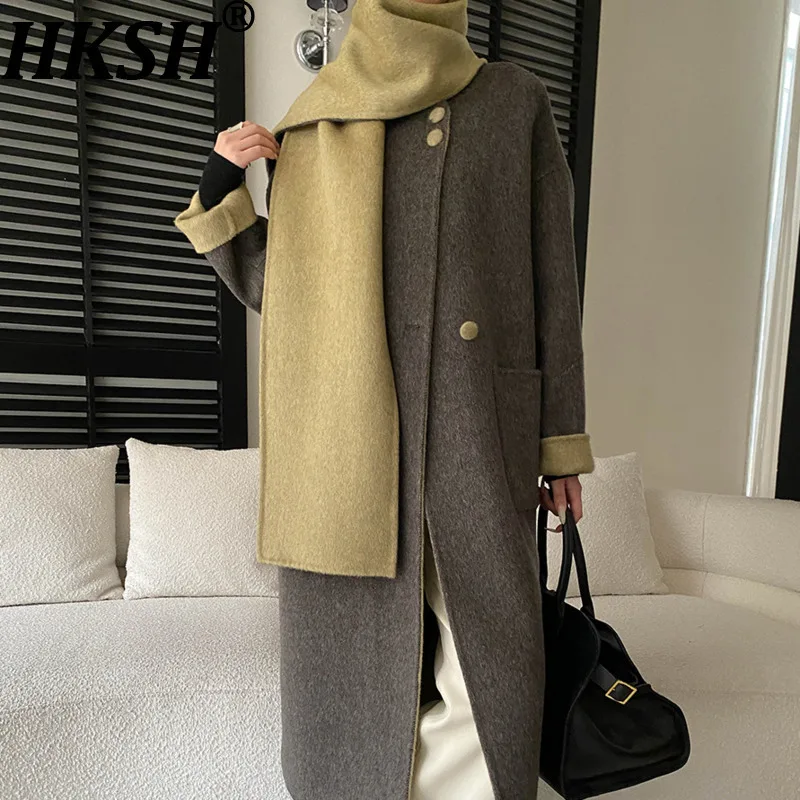 

HKSH осень зима новое женское длинное пальто двусторонний шарф с круглым воротником элегантная модная шикарная двусторонняя шерстяная куртка HK16414