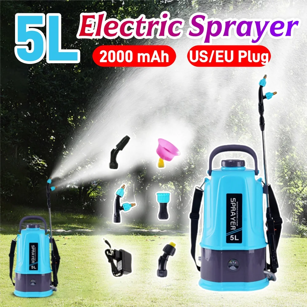 

Электрический опрыскиватель на 5 л с 5 насадками-распылителями, аккумуляторный, с регулируемым плечевым ремнем, для полива газонов и садов