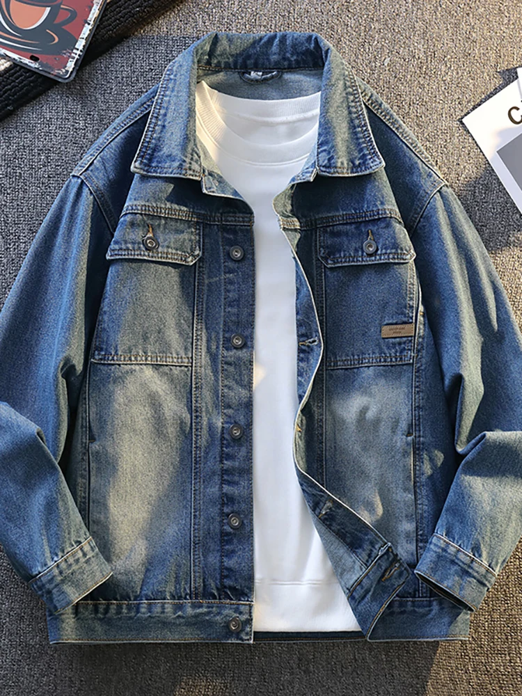 

Youth American Retro Denim Jaet Spring Trend Boy Turn-down Collar Waed Loose Top Brand Cotton Polyester Blend Jaet