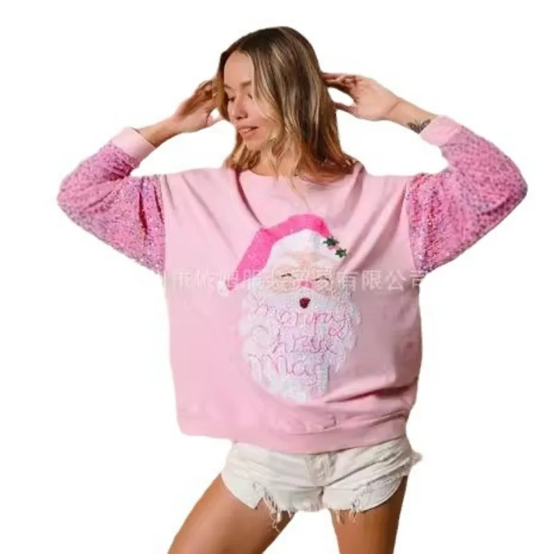 Christmas Women's Nutcracker Sweatshirt Cartoon Sequins Embroidered Crewneck Long Sleeve Pullovers Fall Winter Lady Swearshirt