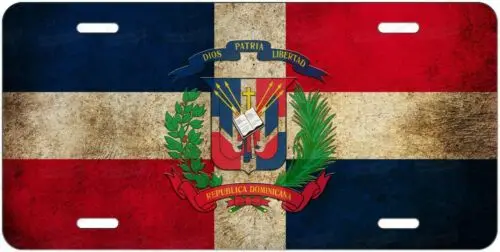 Dominican Republic Distressed Flag Coat of Arms License Plate Auto ATV Bike Sign Aluminum