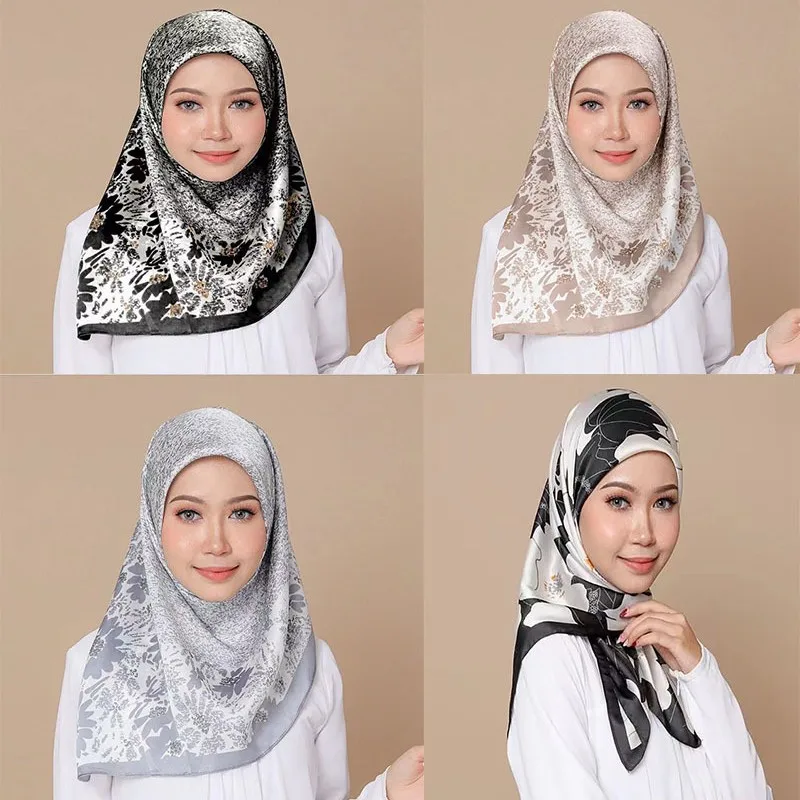 

Malaysia Satin Bawal Scarf 2024 - 90cm Autumn Winter Luxury Square Hijab Shawl, Premium Twill Chiffon Solid Color Head Wrap