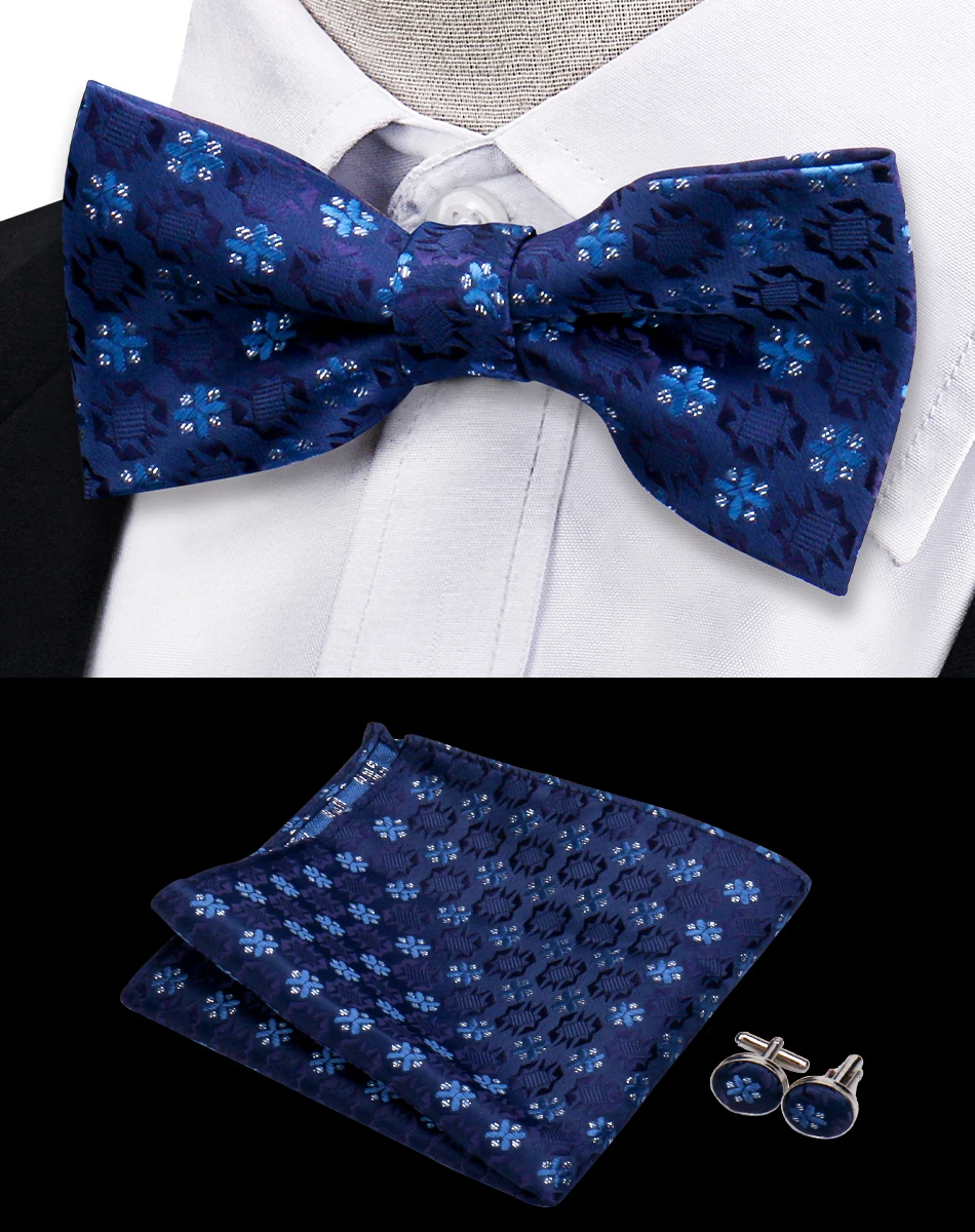 3pcs Bow Tie For MenBowtie Handkerchief Cufflinks Set For Shirts Fit Business Wedding Butterfly Paisley Pocket Square Bowtie Man