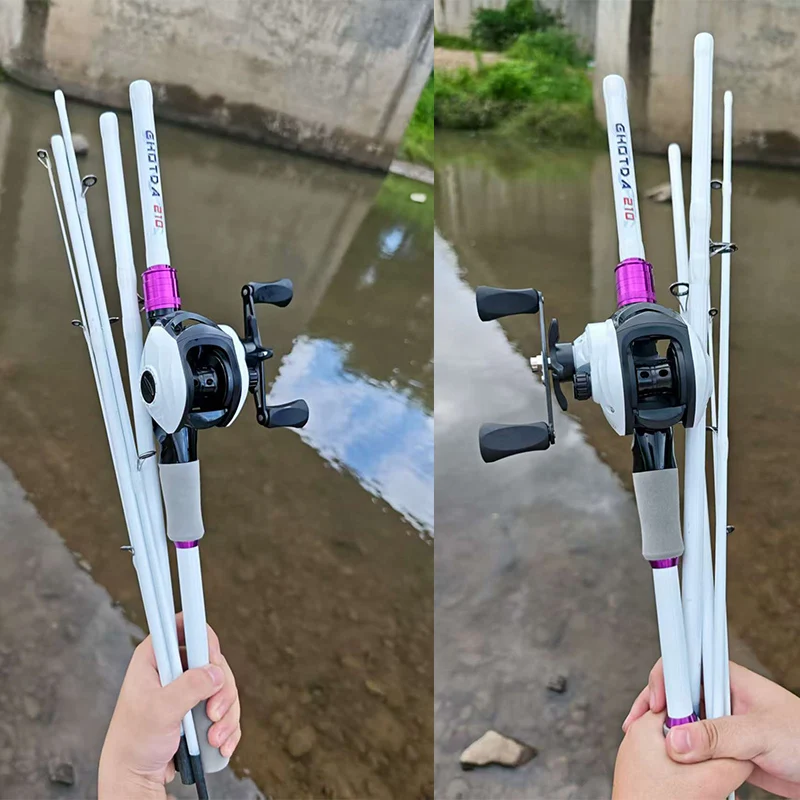 4/5 Abschnitte Spinning Angelrute Set Hart Carbon Köder Pole und 7,2:1/5,2:1 Baitcasting Rolle Max Drag 8 KG für Bass Hecht Angeln – Detail 9