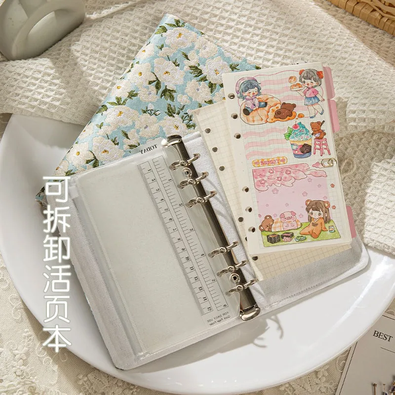 A5 A6 Fabric Cover Loose-Leaf Notebook Stylish Detachable Portable Art Journal Hand Account Book