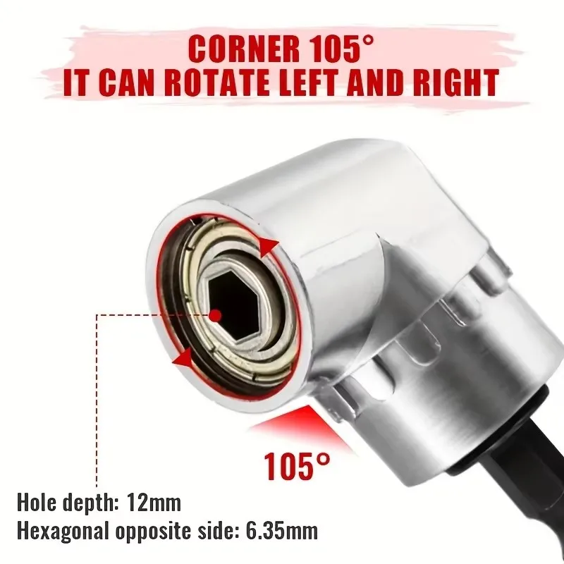 1pc 105 Degree Right Angle Drill Attachment And Flexible AngleExtension Bit Kit For Drill Screwdriver Socket Adapter Tools