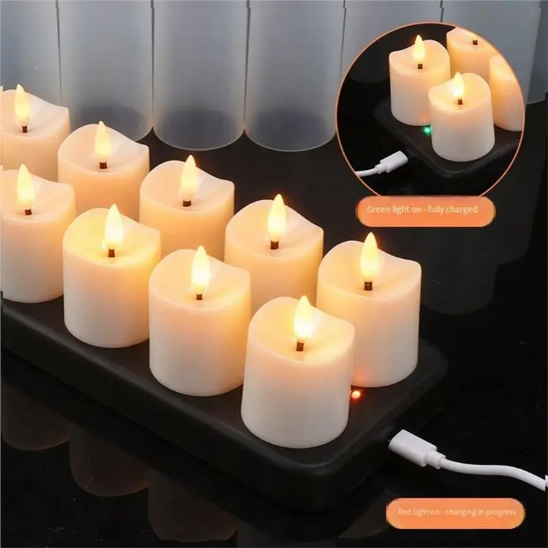 A96I-Rechargeable Candles, 12 Pcs LED Flameless Tea Light Candles With Remote Charging Base