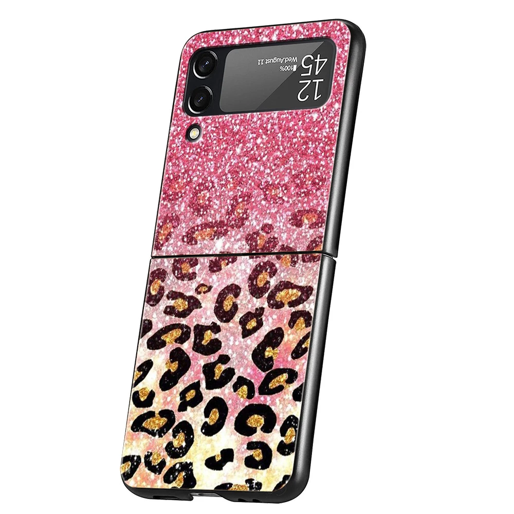 Tiger Leopard Print Panther Phone Cover For Samsung Galaxy Z Flip 4 Case Black For Samsung Z Flip3 Hard PC Luxury Foldable Shell