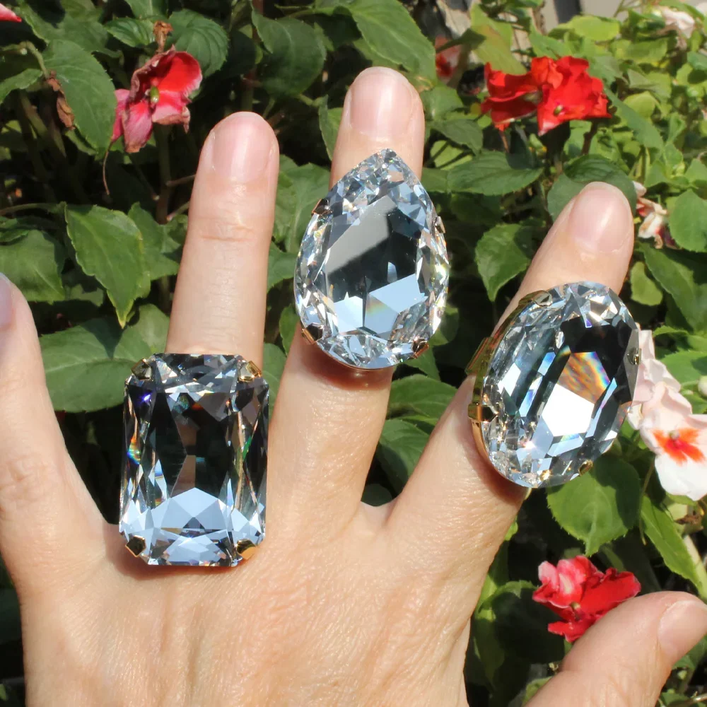 Stonefans 3Pcs Geometry Rings Sets Wedding Decoration Extravagant Handmade Crystal Fashion Shining Finger Exquisite Ring Jewelry