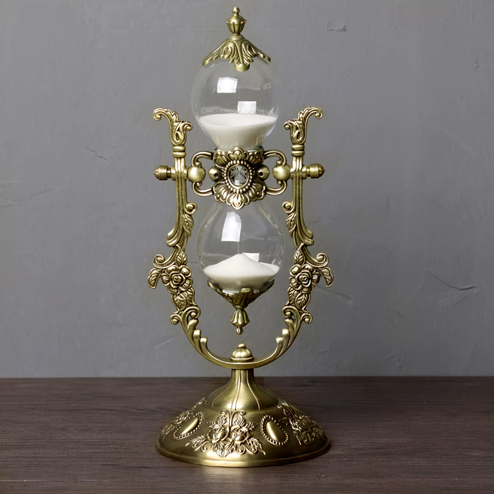 

DIY Craft Storage Box and Organizer Sand Timer, Vintage Carved Brass Frame, Antique 360° Rotating Metal Sand Timer, Home Decor