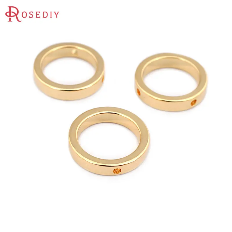 10PCS 16MM 24K Gold Color Brass 2 Holes Round Circle Closed Connect Rings Diy Jewelry Making Supplies Findings Accessories