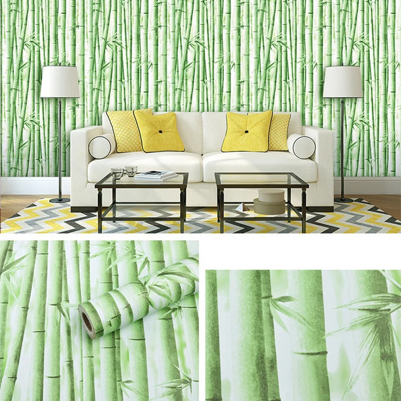 10 Meter Self-Adhesive PVC Bamboo Wallpaper 45cm Wide Art Wall Paper Home Renovation Background Decor Wall Stickers