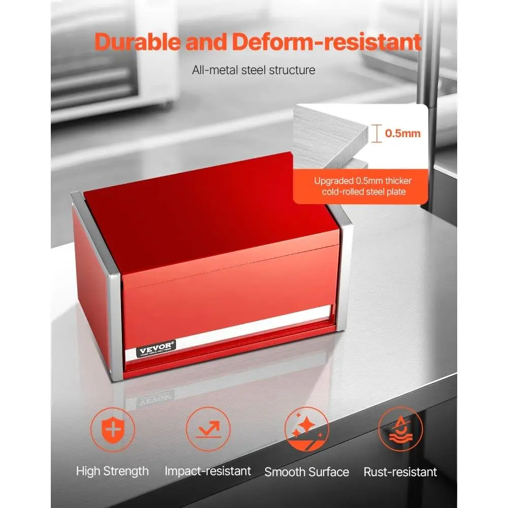 Cassetta degli attrezzi portatile in metallo da 8 pollici con 3 cassetti Organizzatore di attrezzi durevole rosso Soluzione di stoccaggio resistente per utensili manuali