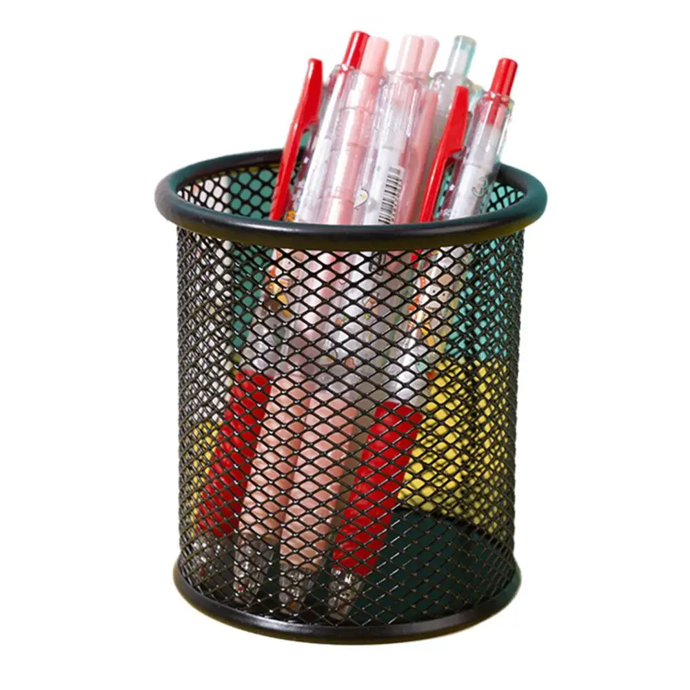 Container Desk Organizer Container Black Desktop Metal Pen Pencil Holders Cup Case Pen Mesh I6M8