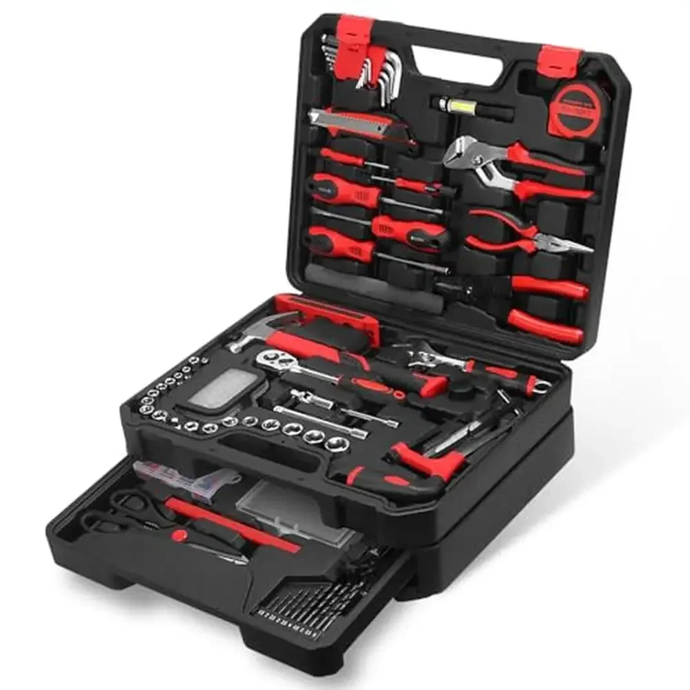 

Complete Mechanics Tool Set with Drawer Storage Case Home Tool Kit Repair Projects Tool Box with Wrenches Sockets Screwdrivers