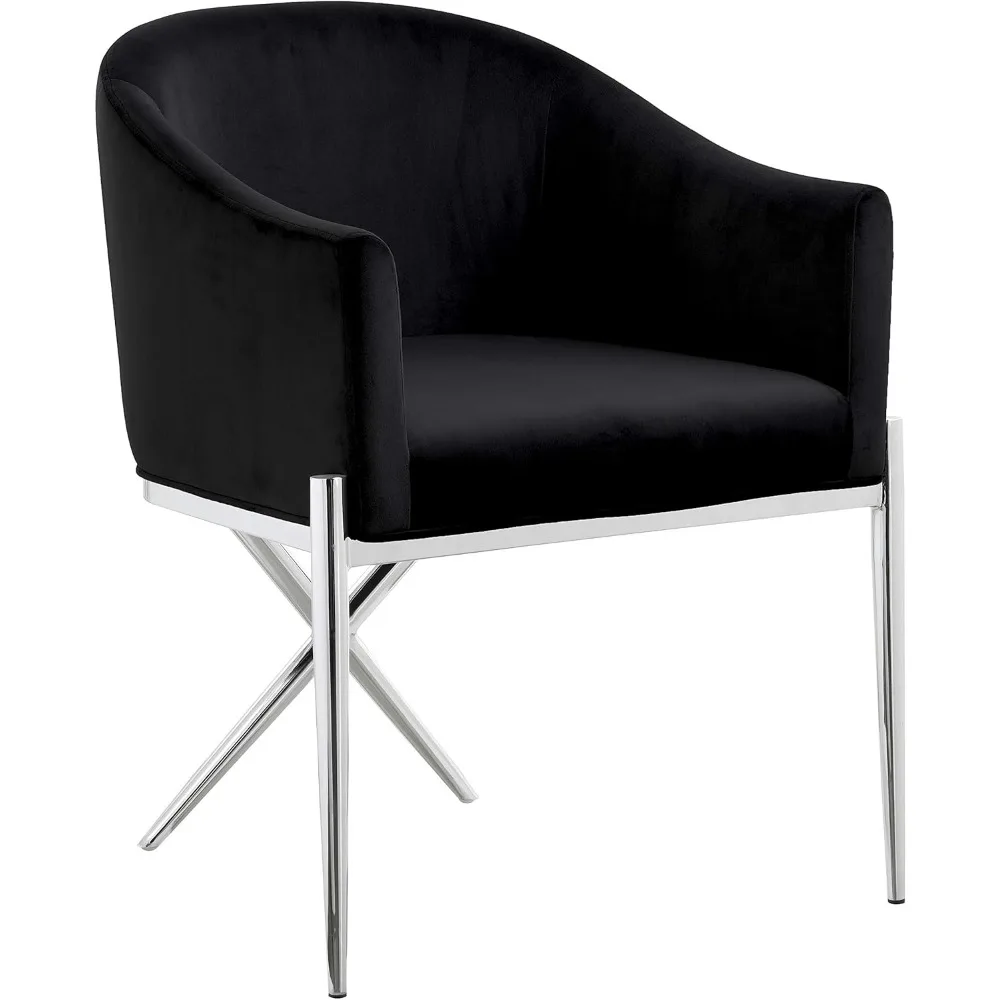 Modern Velvet Upholstered Dining Chair with Steel X-Frame Legs by Meridian Furniture Xavier Collection, 25.5 Inches
