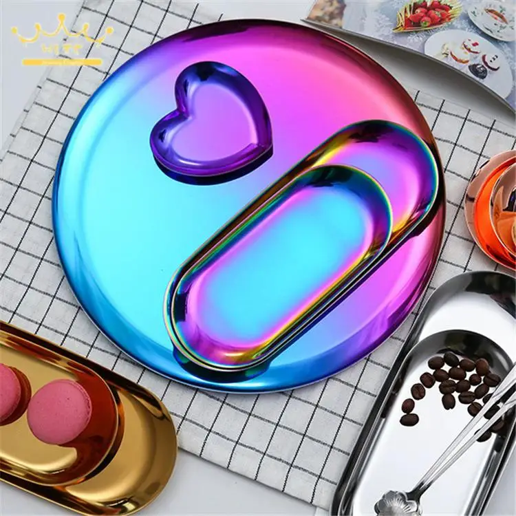 

Stainless Steel Metal Tray Jewelry Earring Lipstick Necklace Jewelry Organizer Holder Party Cake Candy Plate Home Desk Decoratio